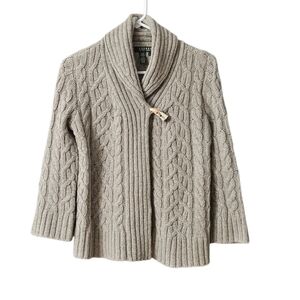 Lauren Ralph Lauren Cardigan Wool Angora Toggle Women Small Gray Cable Knit